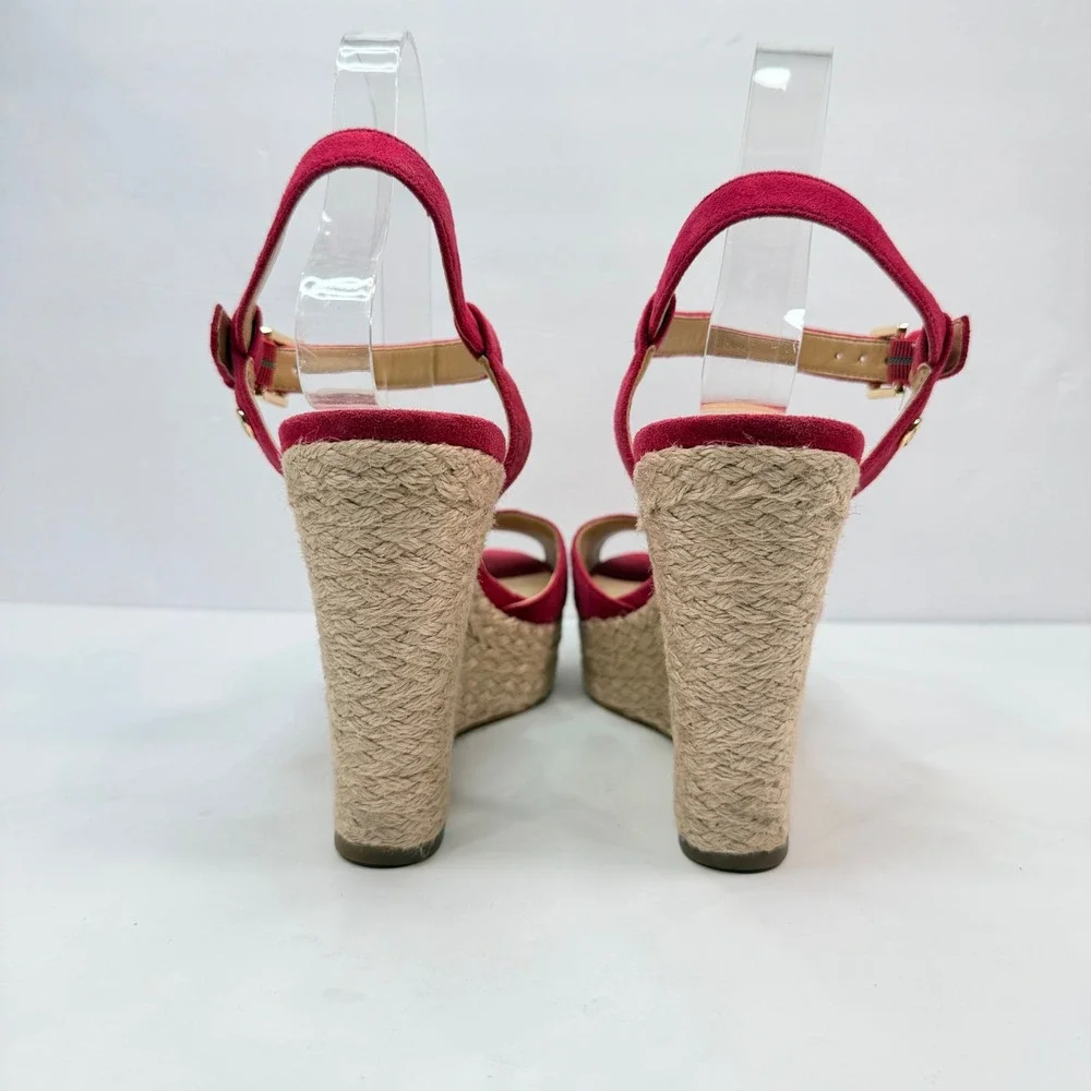 Michael Kors Women 9 Wedge Red Suede Espadrille Platform Sandals Luxury Designer